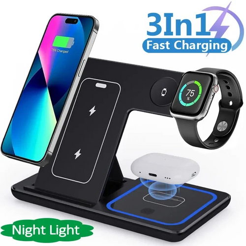 3-in-1 folding wireless charger for phone, watch and earbuds — Knackfolk, image 1